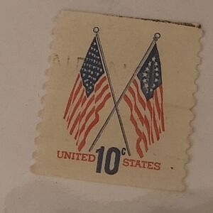 Antique Home Design Stamp with Red and Blue Flags